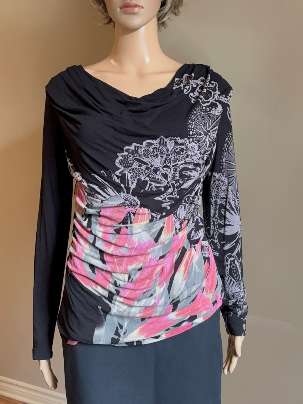 Desigual Abstract Floral Mixed Print Long Sleeve Top